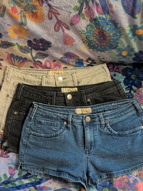 Hybrid Brand Denim Shorts Trio - Blue, Black, Gray, Size 13, 2 in Inseam